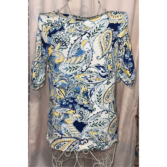 GREAT CONDITION WOMEN LAUREN RALPH LAUREN Plus-Size Paisley Stretch Cotton Boatn - Picture 1 of 9